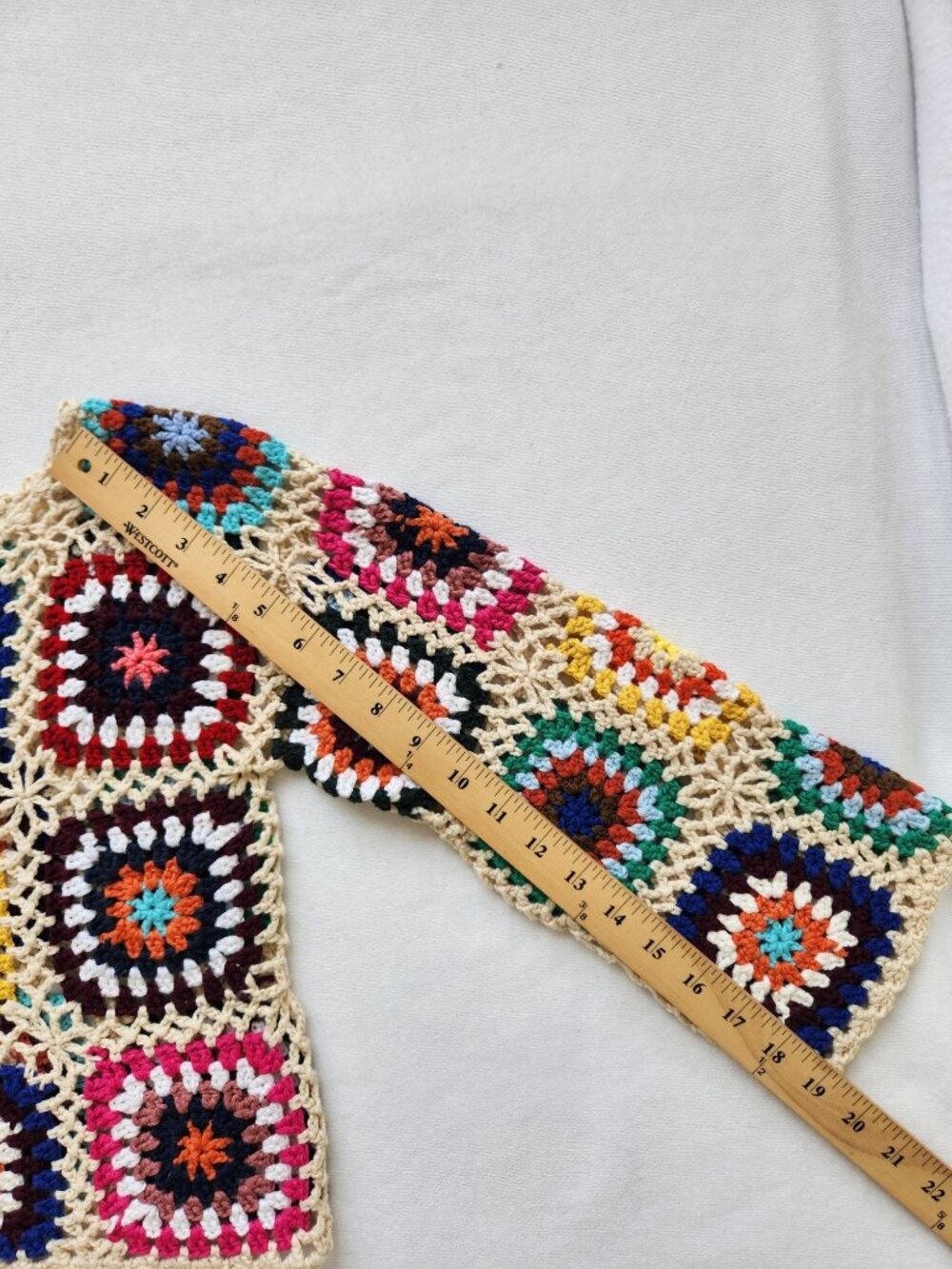 Colorful Crochet Granny Square Sweater Summer Beach Festival Boho Hippie Cropped - Picture 6 of 8